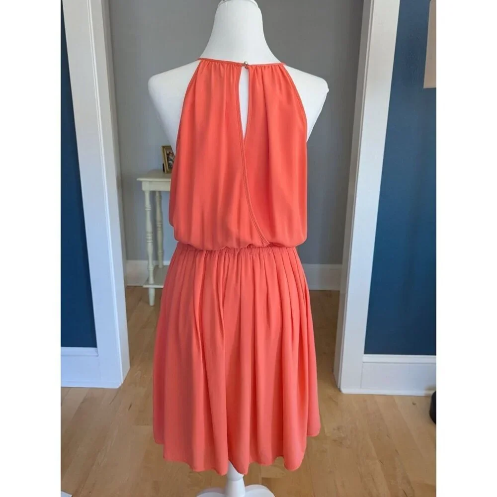 Banana Republic Summer Halter Neck Sleeveless Chiffon Dress Sz 12 Coral Color - Picture 3 of 9